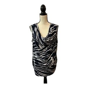 Laura Ashley Sleeveless Cowl Neck Blouse Size XL - Sleeveless - Navy & White